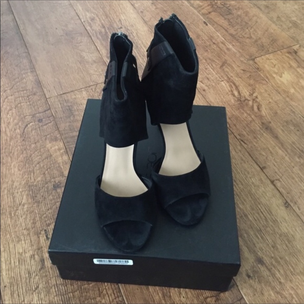 Joes Black Suede Open Toe Booties